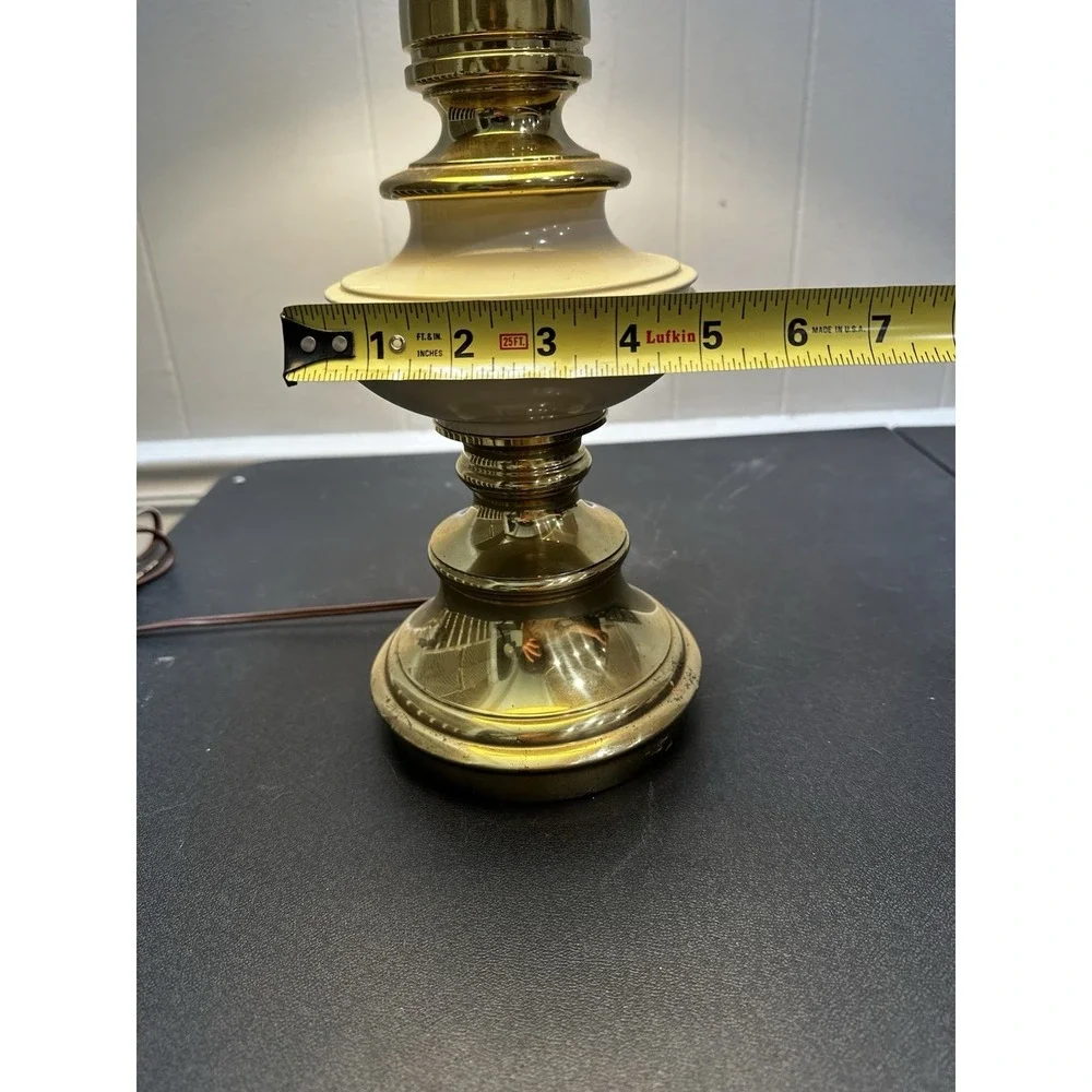 Vintage Brass Table Lamp Cream Enamel Accent Traditional Hollywood Regency‎ 31in